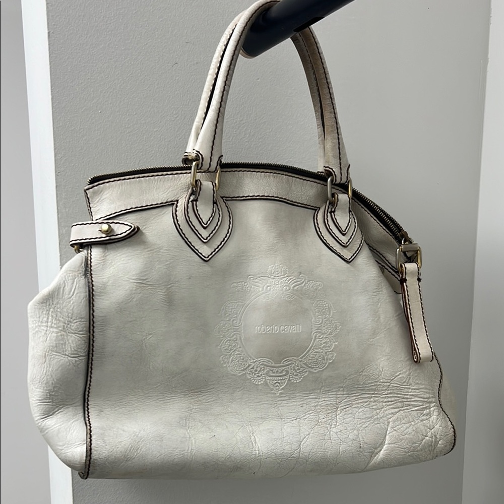 Roberto Cavalli White Satchel Bag with Double Handles